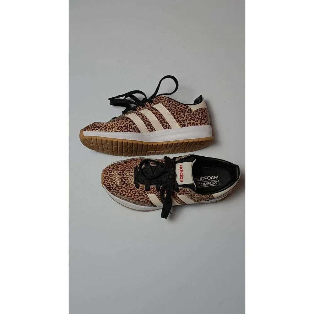 Adidas Womens Run 70s 2.0 Beige/Off-White/Black Leopard Print Shoes 7.5 JR0658